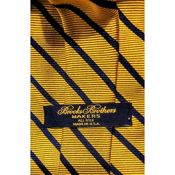 Vtg 100% Silk Men's Tie 56" x 3.75" USA Brooks Bros Makers Navy Gold TY45 - Picture 4 of 7